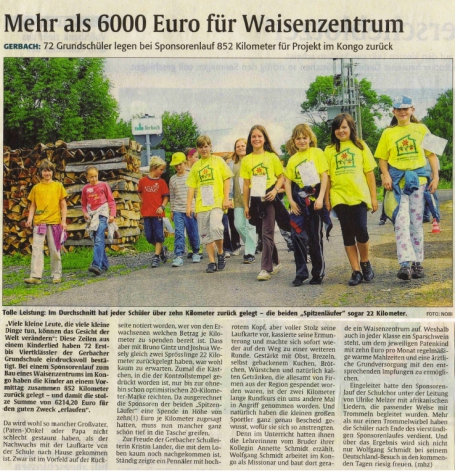 Die Rheinpfalz - Report: Children Run for Children (German)